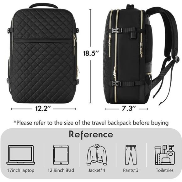 Women\'s Travel Backpack Large Fit 17 Inch Laptop with USB Charging Port, Black main image 5